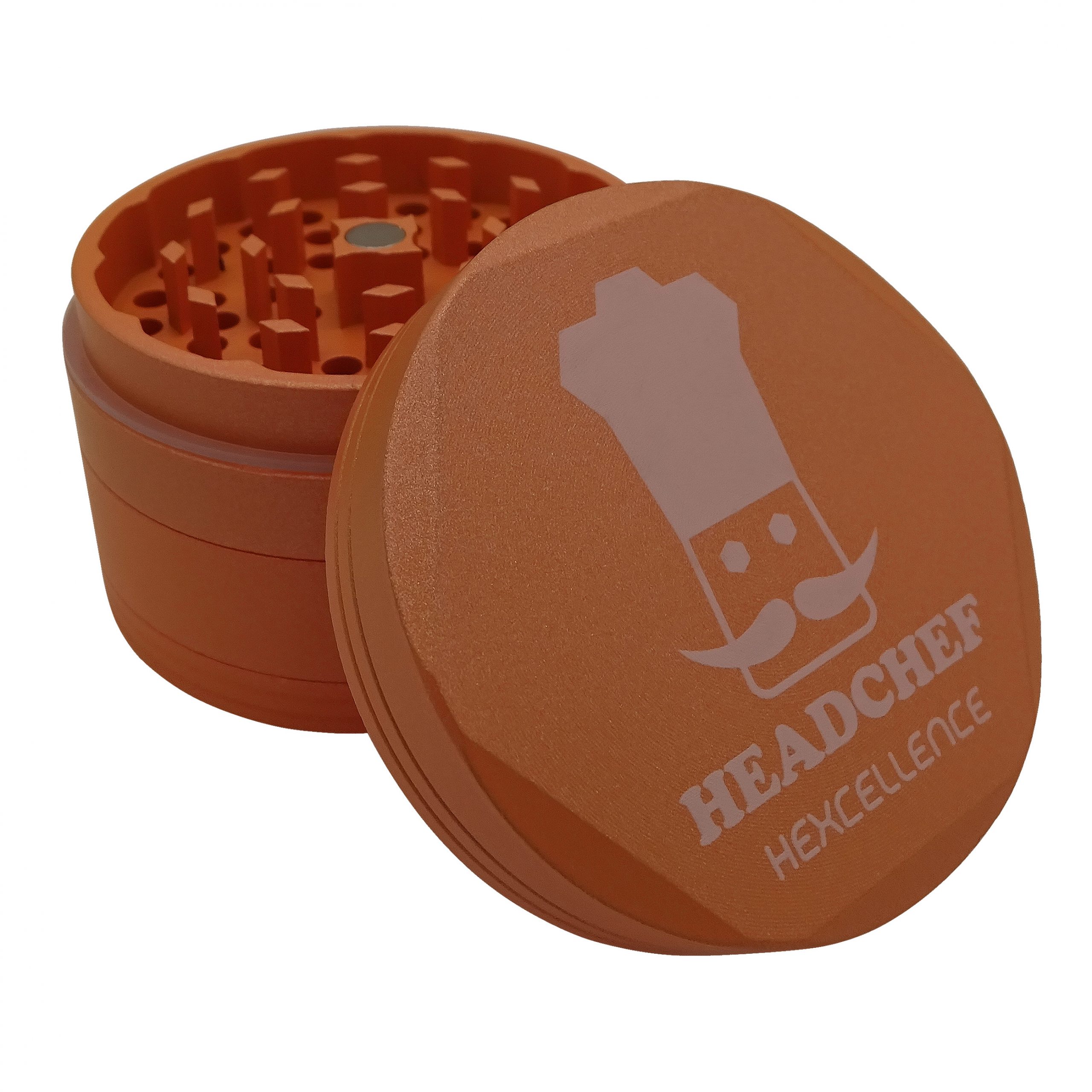 Headchef Hardcore Grinder 62mm 4 Part Orange Open Top GRHC069 scaled