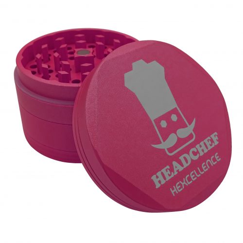 Headchef Hardcore Grinder 62mm 4 Part Pink Open Top Image GRHC021 scaled