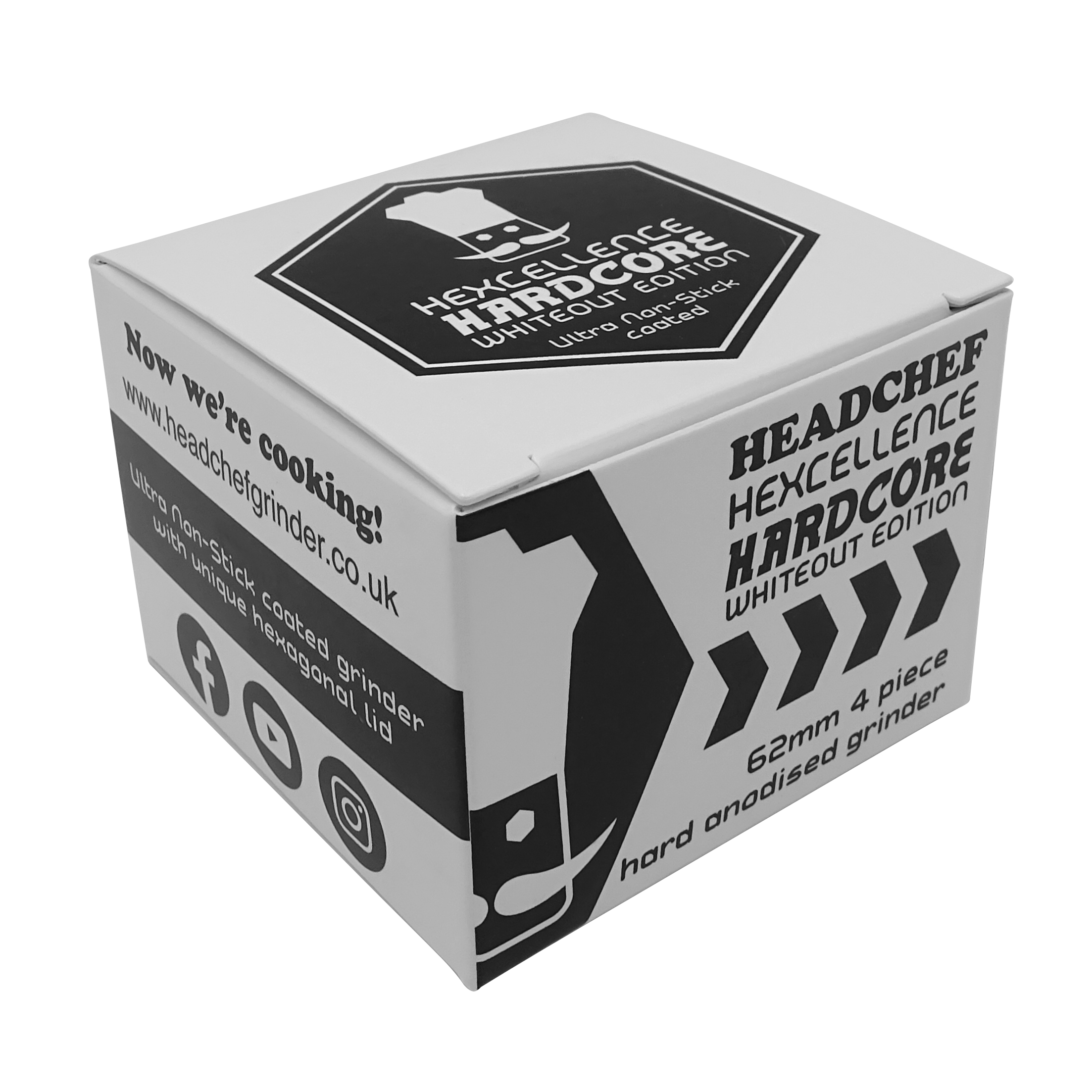 Headchef Hardcore Grinder 62mm 4 Part Whiteout Box Image GRHC075